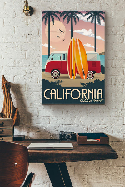 California Golden Coast Poster - Traveling Wall Art - Gift For Tourist Souvenir Traveling Lover Surfing Lover Canvas Gallery Wrapped Canvas Framed Gift Idea Framed Prints, Canvas