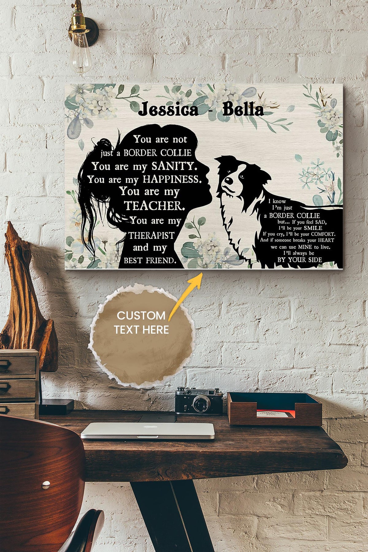 Border Collie Lover Girl Therapist Best Friend And Teacher Personalized Poster - Animal Wall Art - Gift For Dog Lover Dog Foster Puppy Fan Canvas Gallery Wrapped Canvas Framed Gift Idea Framed Prints, Canvas