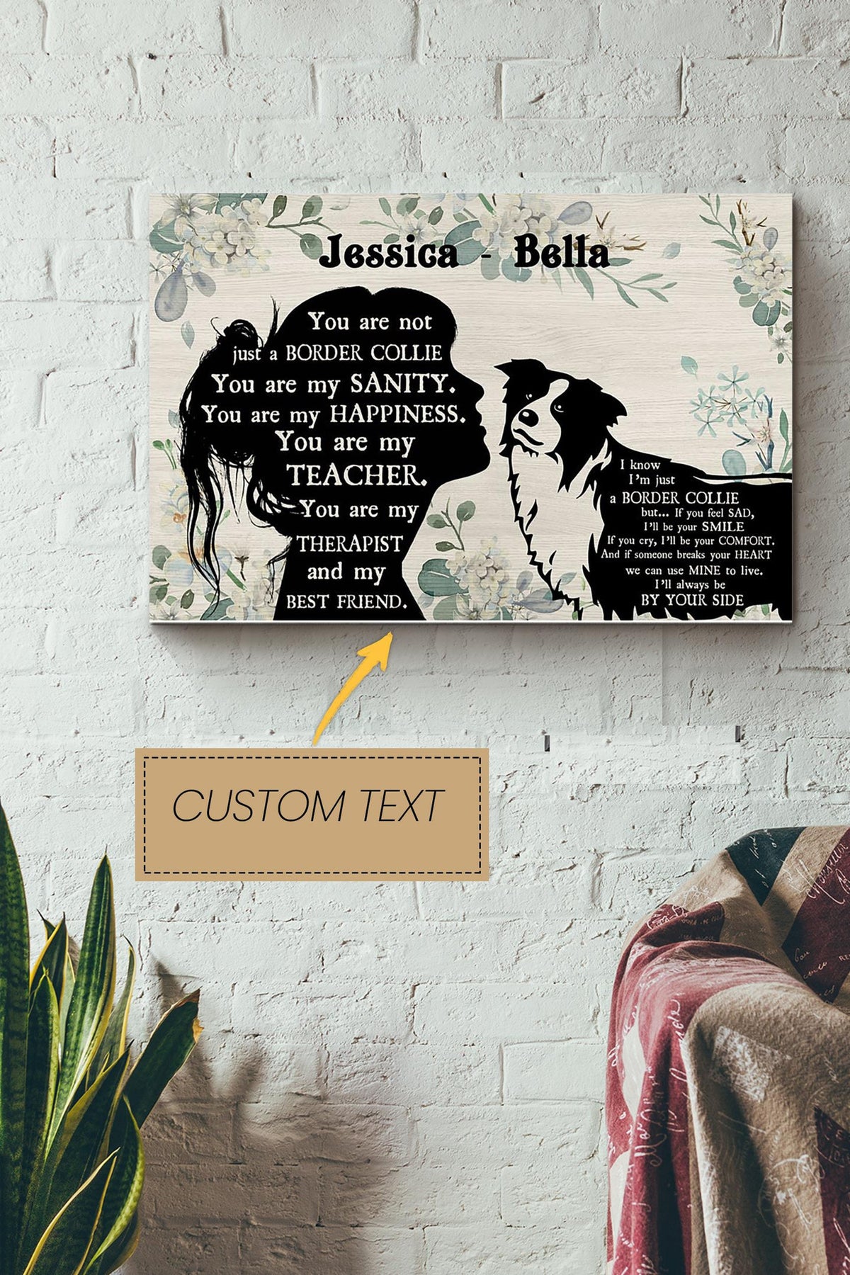 Border Collie Lover Girl Therapist Best Friend And Teacher Personalized Poster - Animal Wall Art - Gift For Dog Lover Dog Foster Puppy Fan Canvas Gallery Wrapped Canvas Framed Gift Idea Framed Prints, Canvas