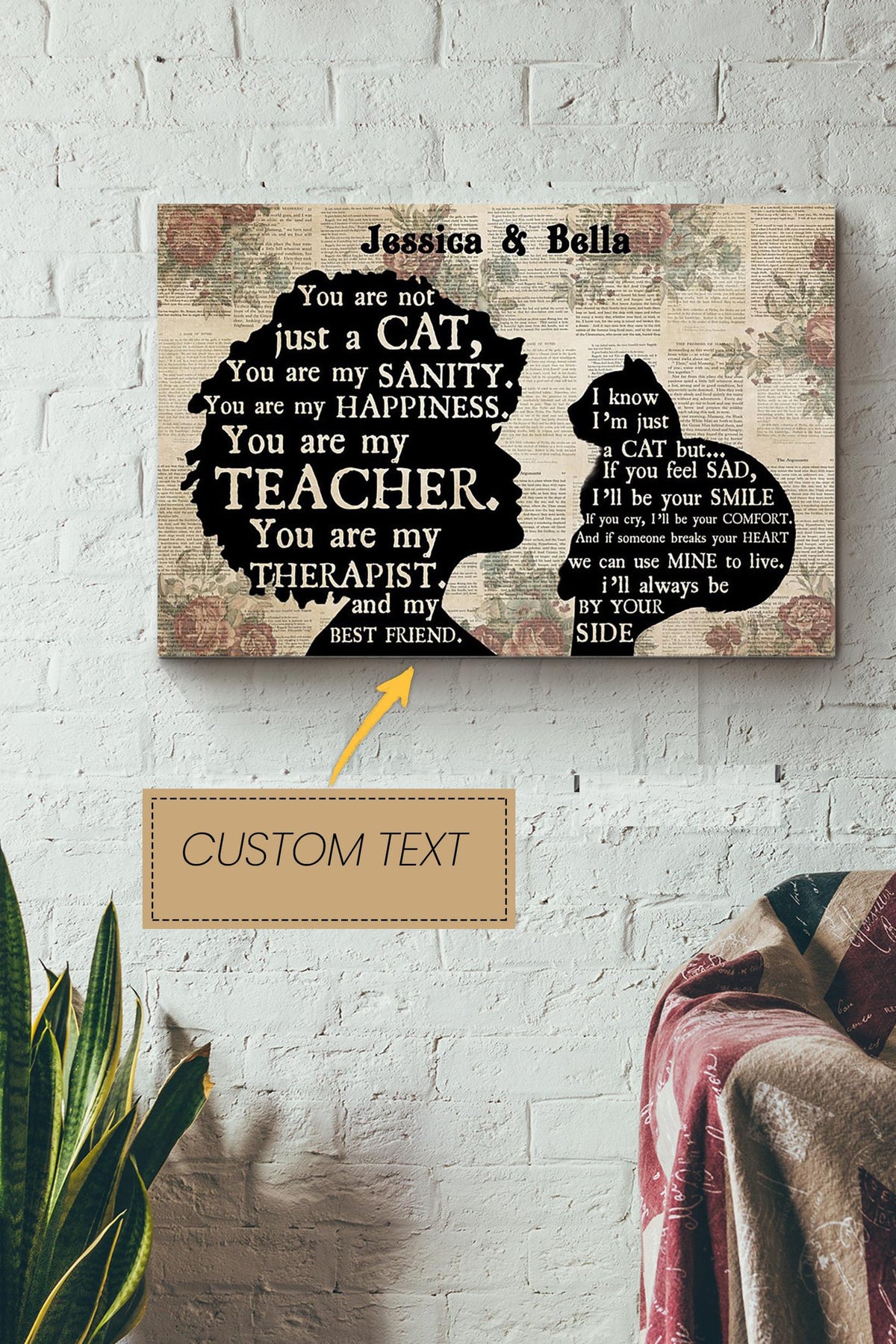 British Shorthair Cat Girl Therapist Best Friend Personalized Poster - Animal Wall Art - Gift For Cat Lover Black Cat Fan Canvas Gallery Wrapped Canvas Framed Gift Idea Framed Prints, Canvas