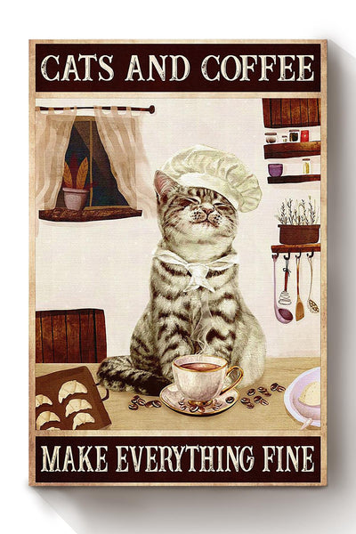 Cat And Coffee Animal Wall Art Gift For Cat Lover International Cat Day Kitten Foster Cafe Decor Canvas Framed Prints, Canvas