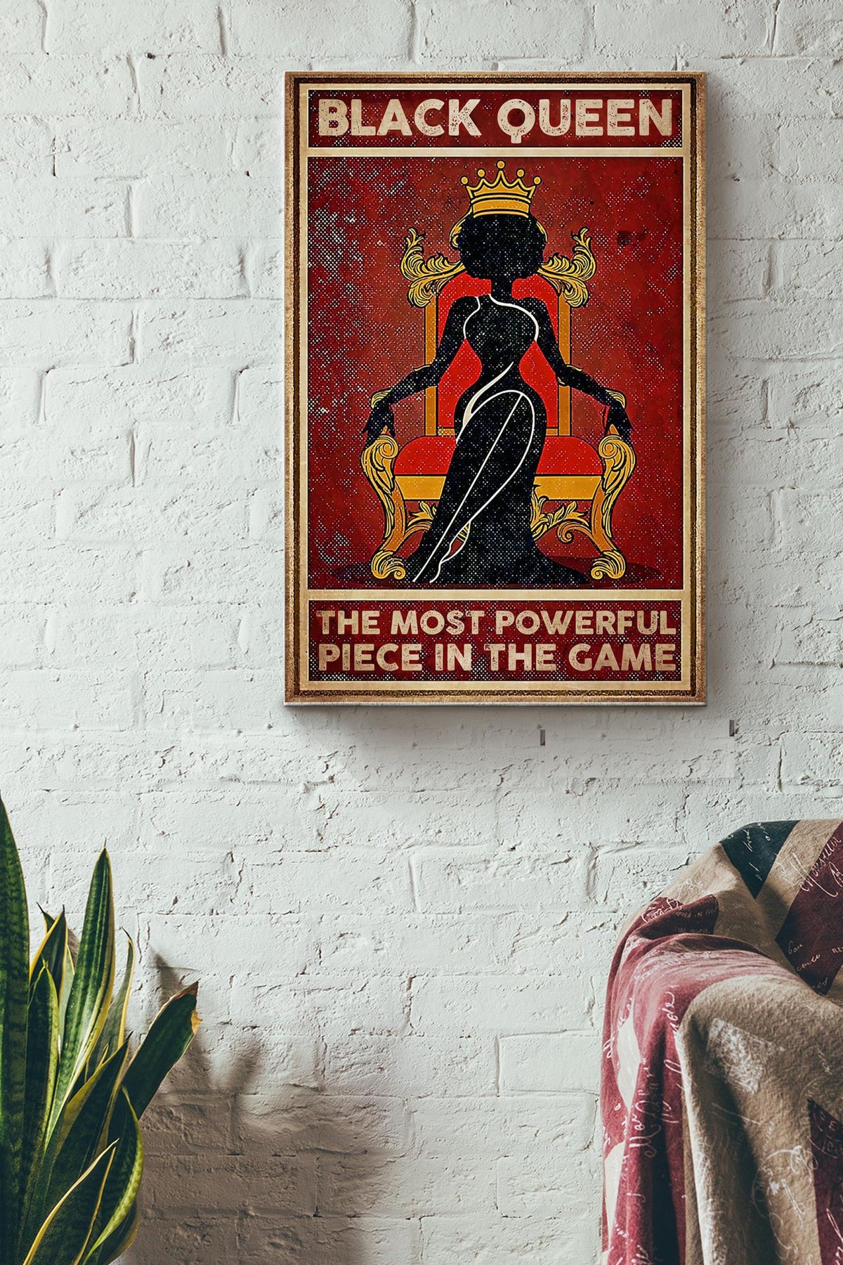 Black Queen The Most Powerful Piece In Game Poster - Decor Wall Art - Gift For Black Girl Black Women Womens Day Black People Canvas Gallery Wrapped Canvas Framed Gift Idea Framed Prints, Canvas