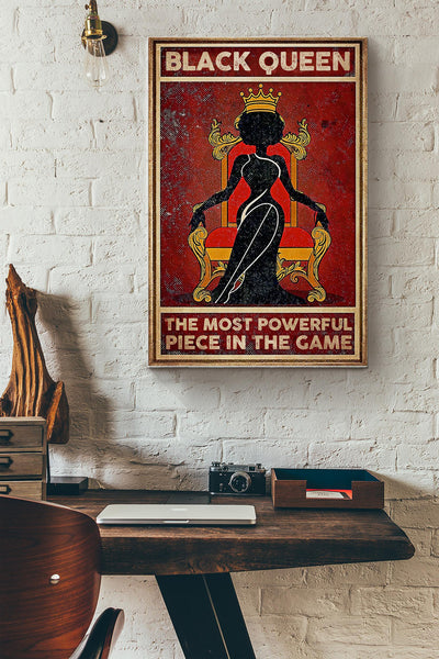 Black Queen The Most Powerful Piece In Game Poster - Decor Wall Art - Gift For Black Girl Black Women Womens Day Black People Canvas Gallery Wrapped Canvas Framed Gift Idea Framed Prints, Canvas