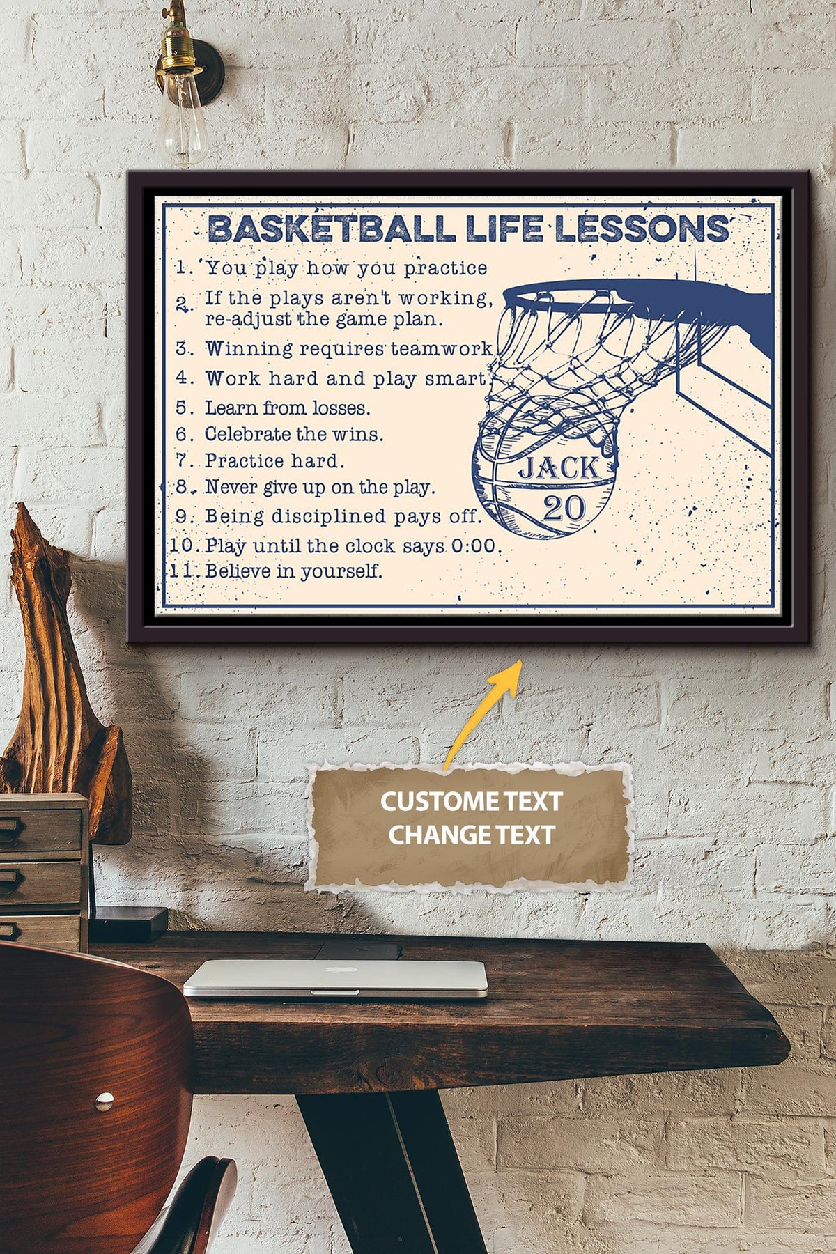 Basketball Life Lesson Personalized Poster - Sport Wall Art - Gift For Basketball Player Basketball Lover Framed Matte Canvas Framed Prints, Canvas