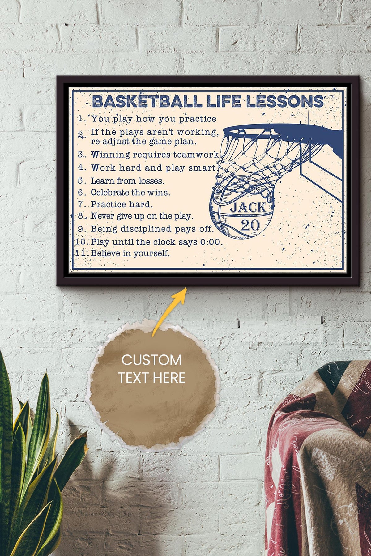 Basketball Life Lesson Personalized Poster - Sport Wall Art - Gift For Basketball Player Basketball Lover Framed Matte Canvas Framed Prints, Canvas