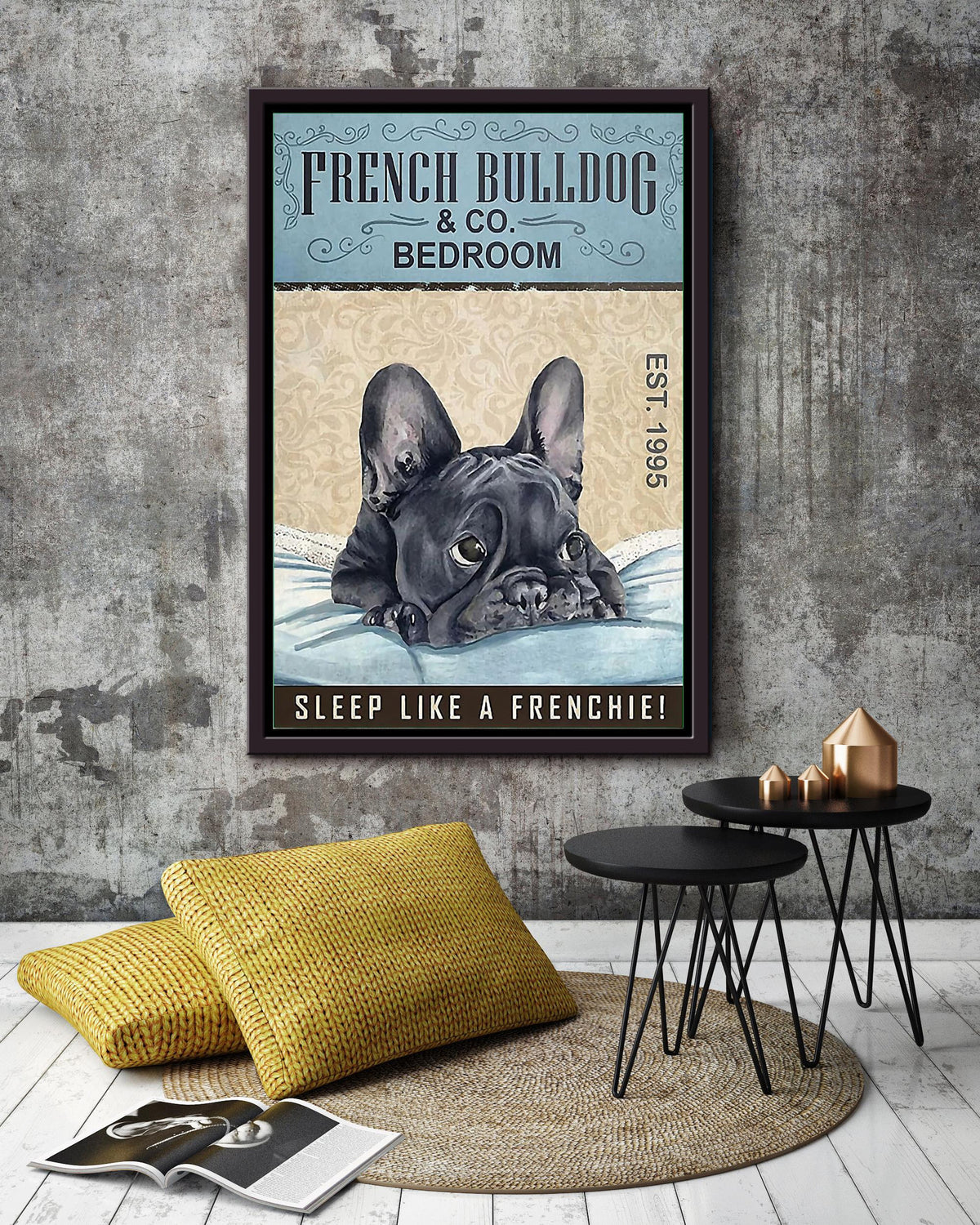 French Bulldog Co. Bedroom Sleep Like Frenchie Funny Meme For Bedroom Decor Dog Mom Framed Canvas