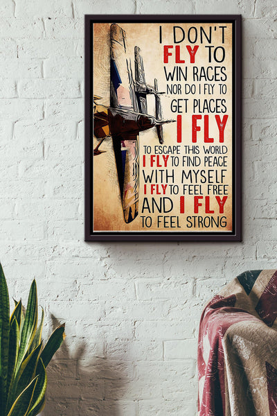 I Dont Fly To Win Races Pilot Poster - Aviation Knowledge Wall Art - Gift For Flight Engineer Flight Attendants Pilot Framed Matte Canvas Framed Prints, Canvas