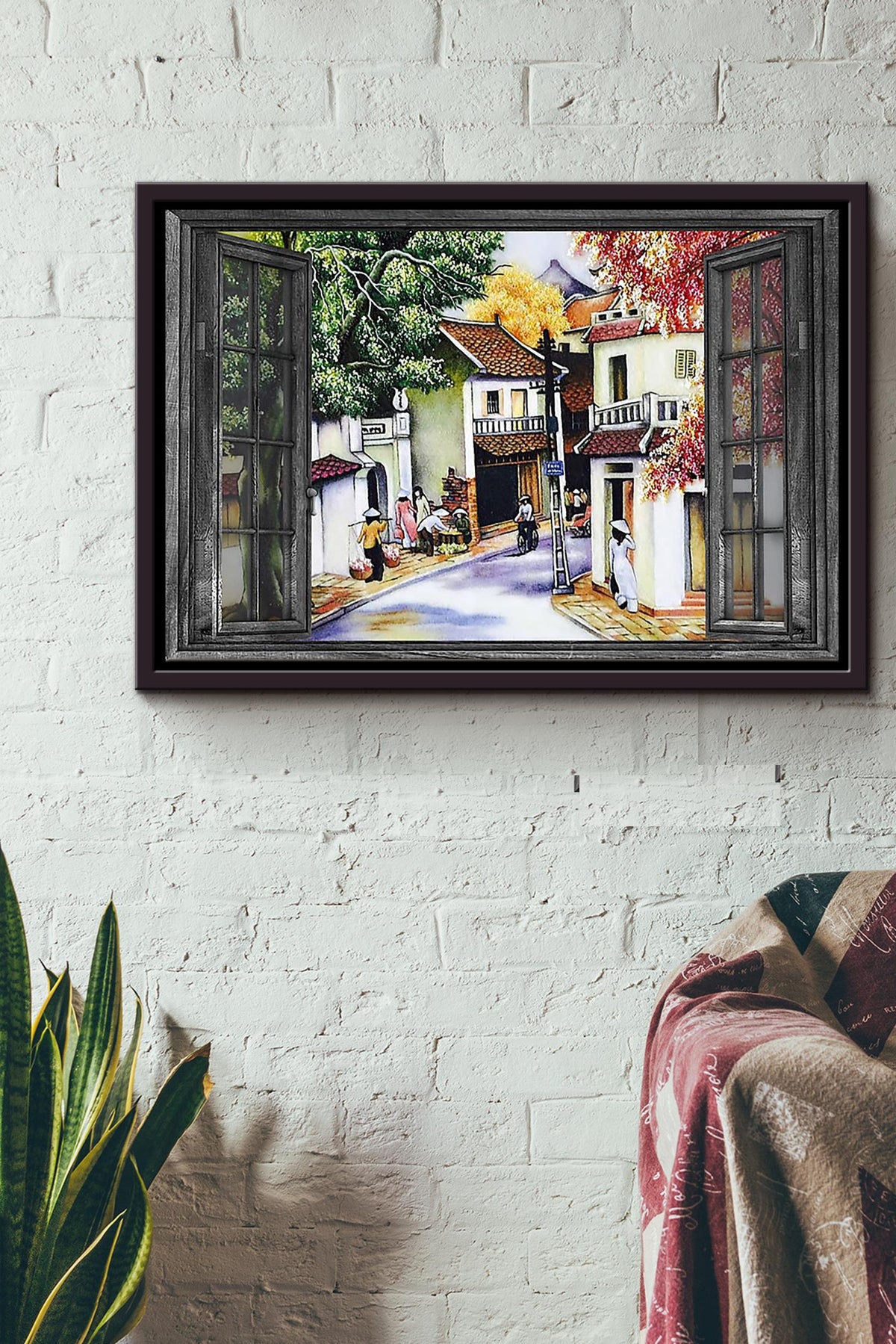 Hanoi Old Quarter Window View Poster n Framed Matte Canvas