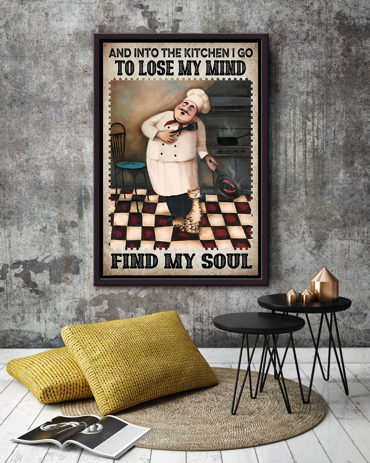 Into Kitchen I Go To Lose My Mind And Find My Soul Cooking Wall Art Gift For Chef Kitchen Decor Framed Canvas Framed Prints, Canvas