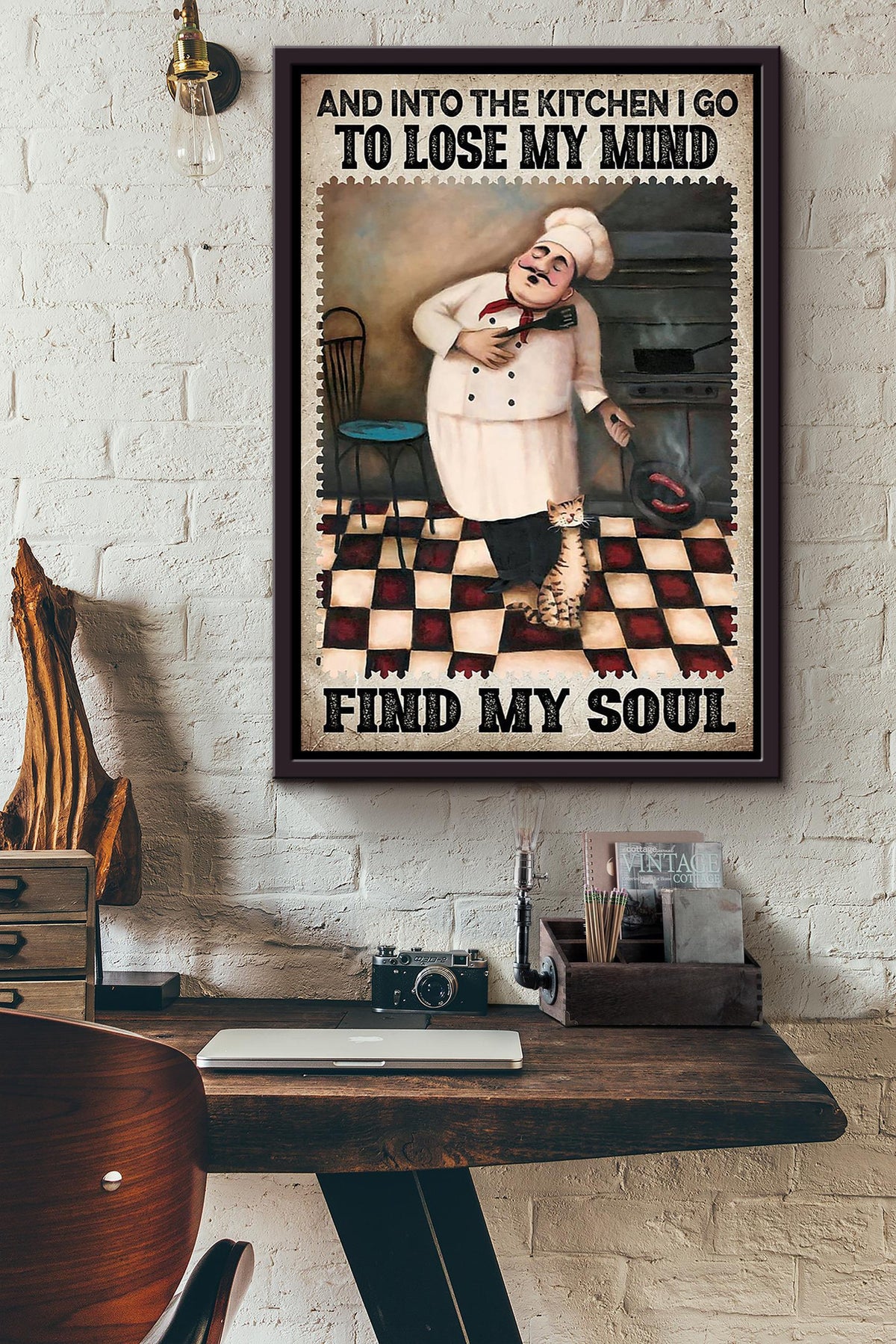 Into Kitchen I Go To Lose My Mind And Find My Soul Cooking Wall Art Gift For Chef Kitchen Decor Framed Canvas Framed Prints, Canvas