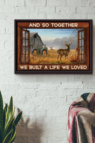 Deer Farming Window View Poster n Framed Matte Canvas