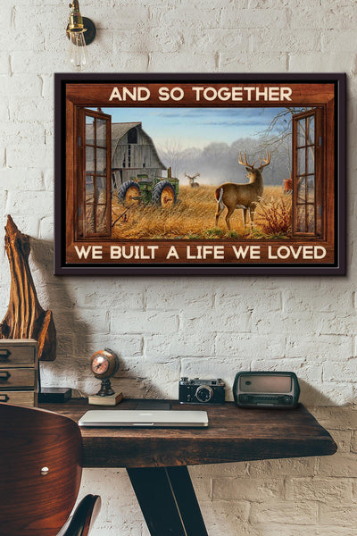 Deer Farming Window View Poster n Framed Matte Canvas