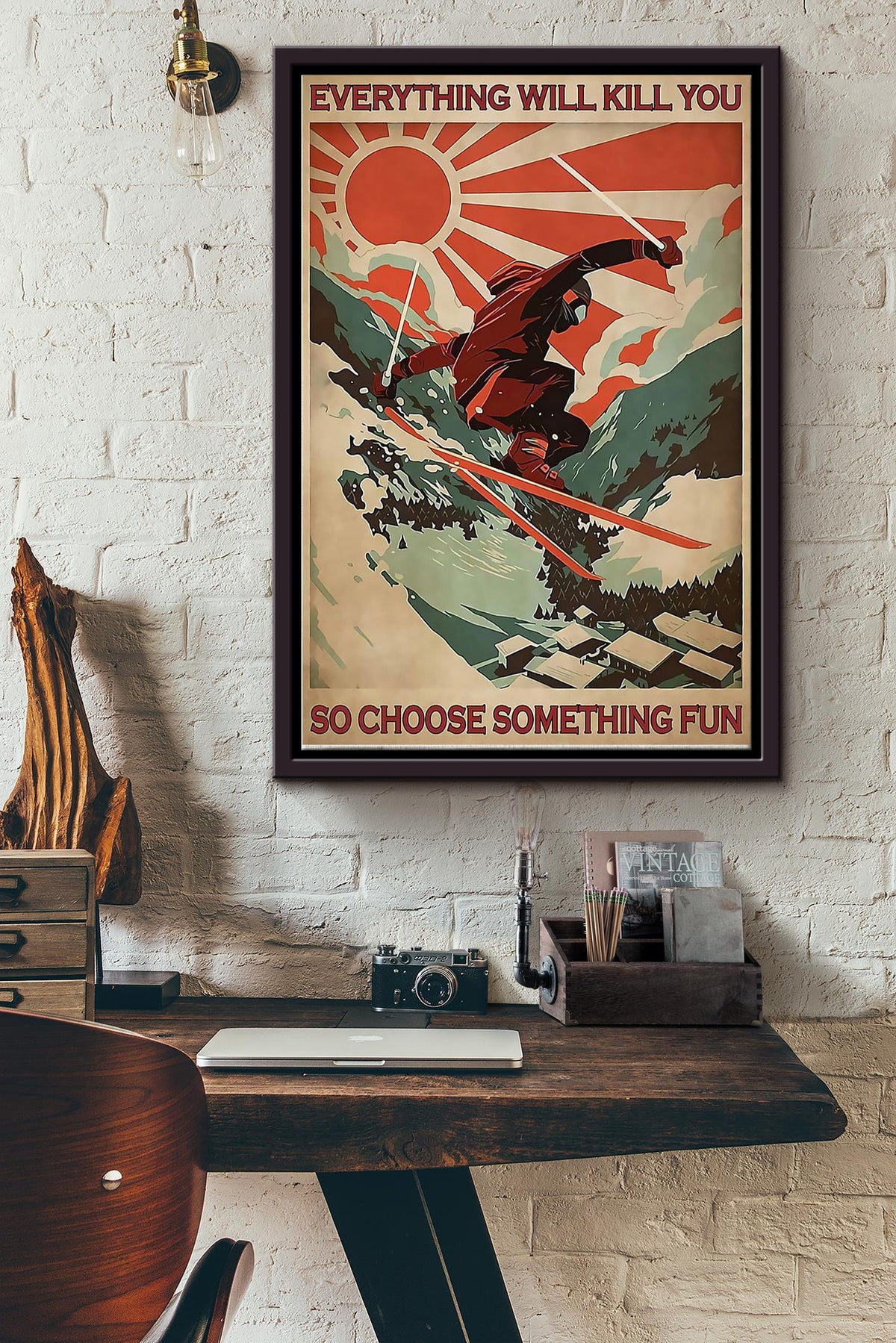 Everything Will Kill You So Choose Something Fun Water Skiing Poster Framed Matte Canvas