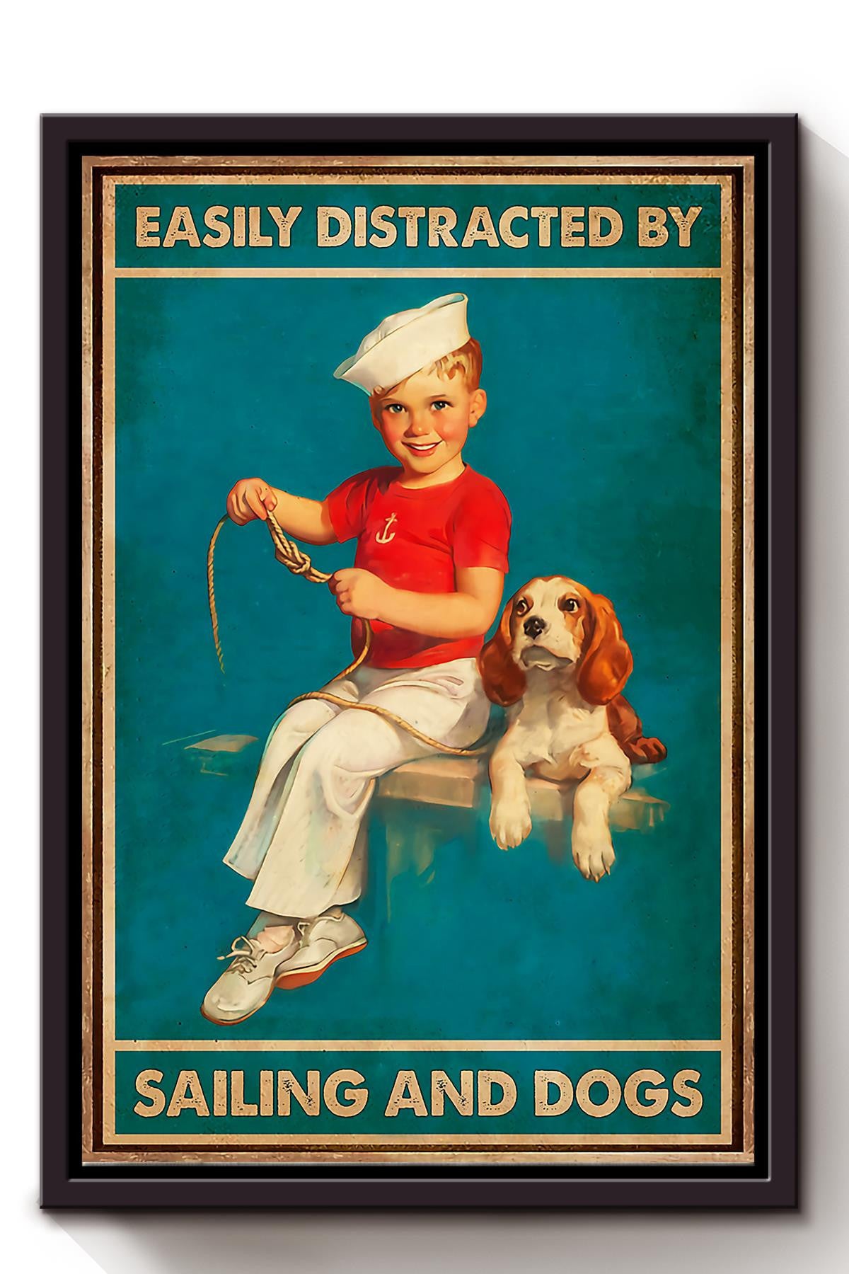 Easily Distracted By Sailing And Dogs Wall Art For Sailing Lover Dog Lover Beach House Decor Birthday Gift Framed Matte Canvas Framed Prints, Canvas