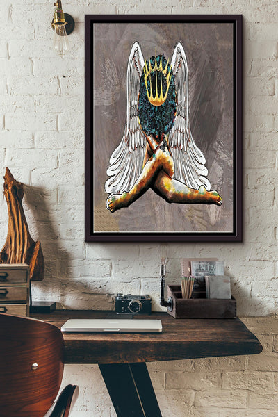 Black Queen Girl Is Angel Poster - Decor Wall Art - Gift For Black Girl Black Women Womens Day Black People Framed Matte Canvas Framed Prints, Canvas