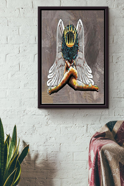 Black Queen Girl Is Angel Poster - Decor Wall Art - Gift For Black Girl Black Women Womens Day Black People Framed Matte Canvas Framed Prints, Canvas
