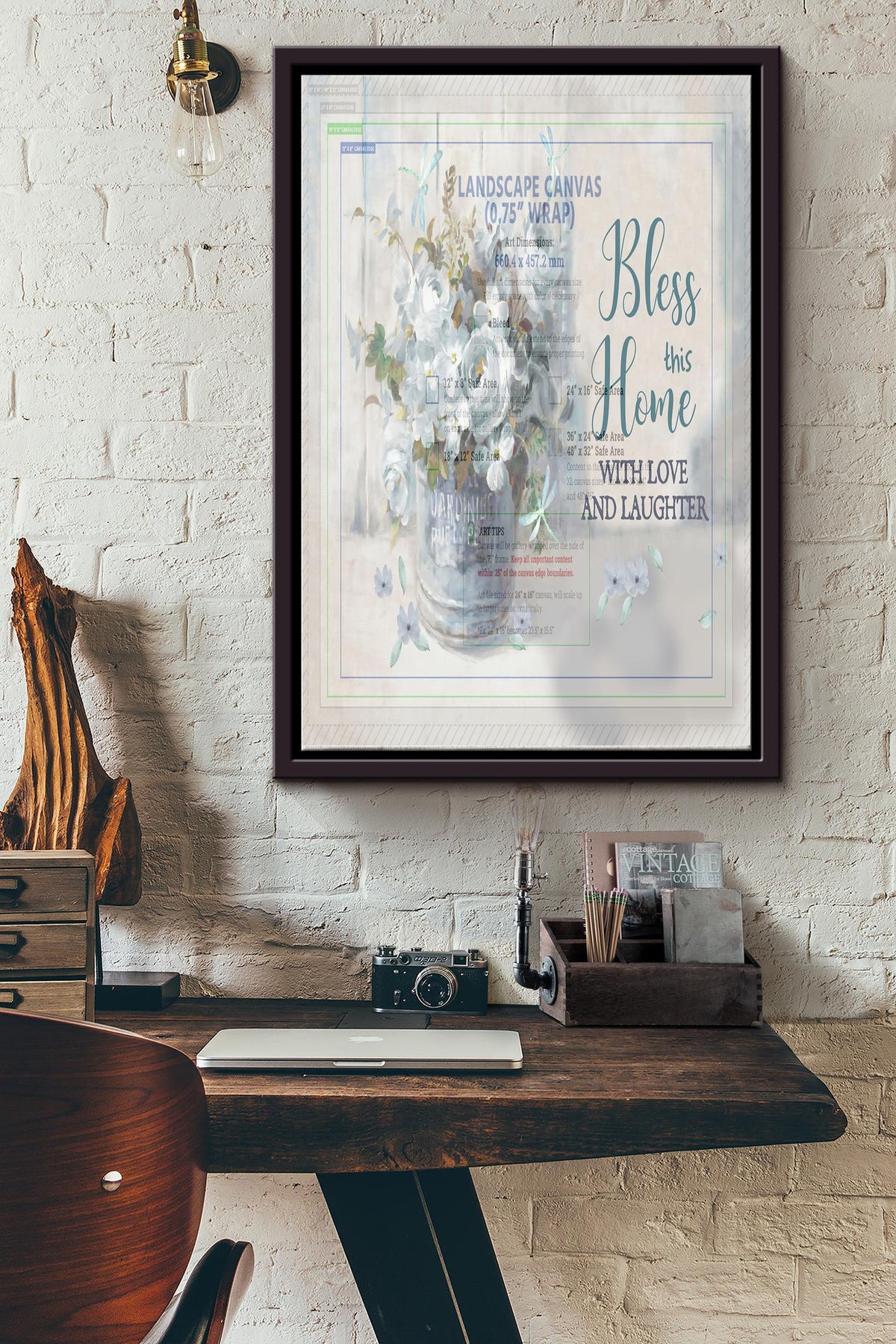 Bless This Home With Love And Laughter Poster Wall Art - Gift For Housewarming, Flower Lover, Home Decor Framed Matte Canvas Framed Prints, Canvas