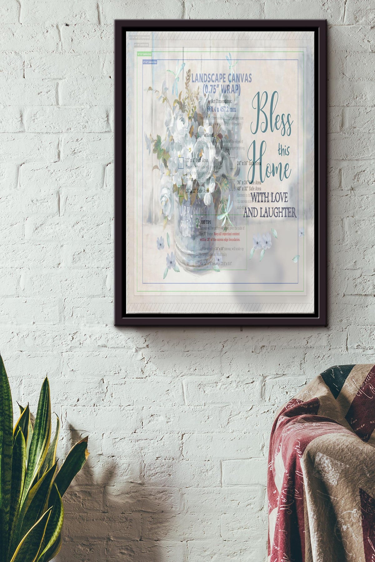 Bless This Home With Love And Laughter Poster Wall Art - Gift For Housewarming, Flower Lover, Home Decor Framed Matte Canvas Framed Prints, Canvas
