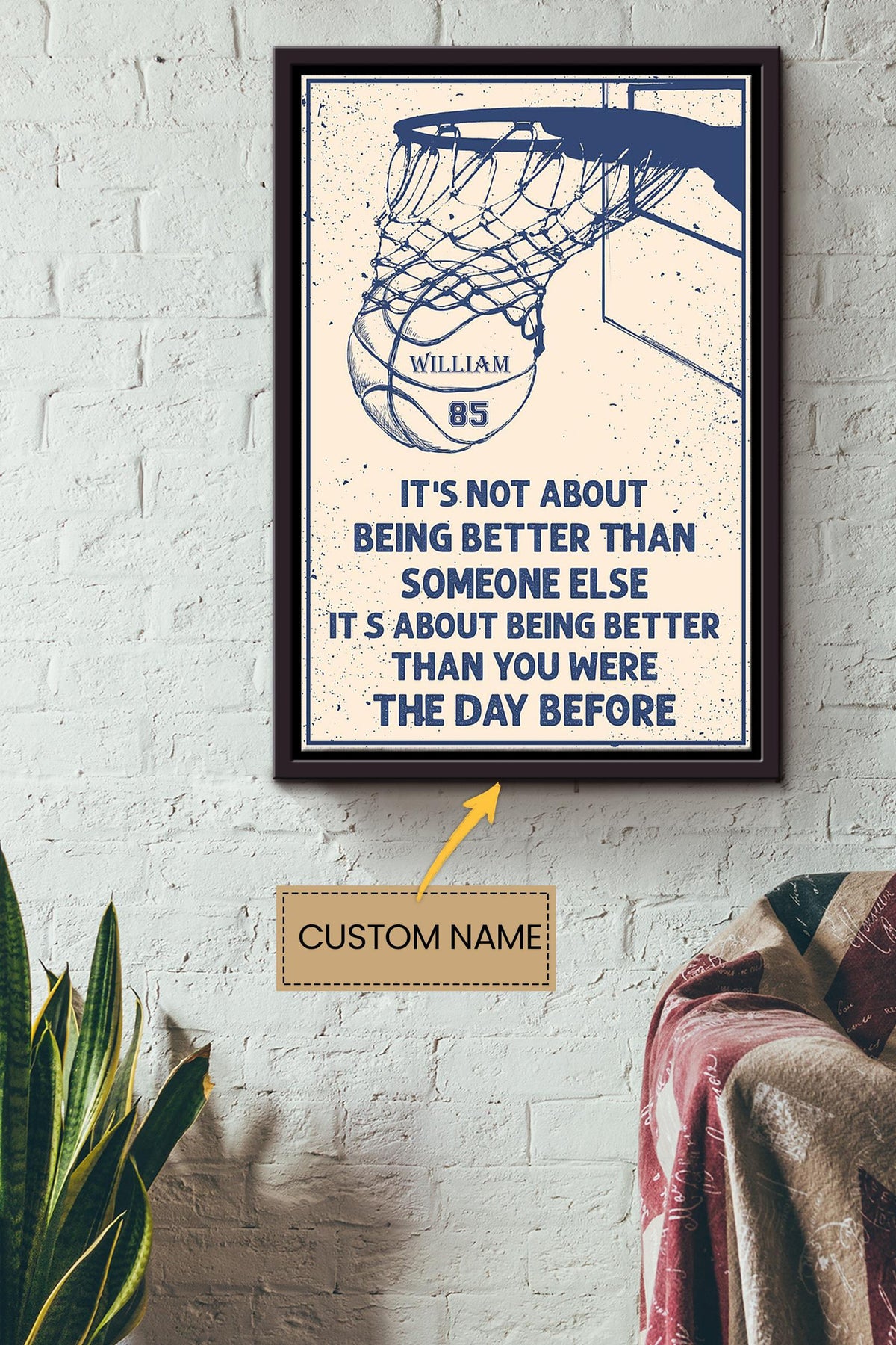 Basketball It's About Being Better Than You Were Yesterday Personalized Poster - Sport Wall Art - GIft For Basketball Player Basketball Lover Framed Matte Canvas Framed Prints, Canvas