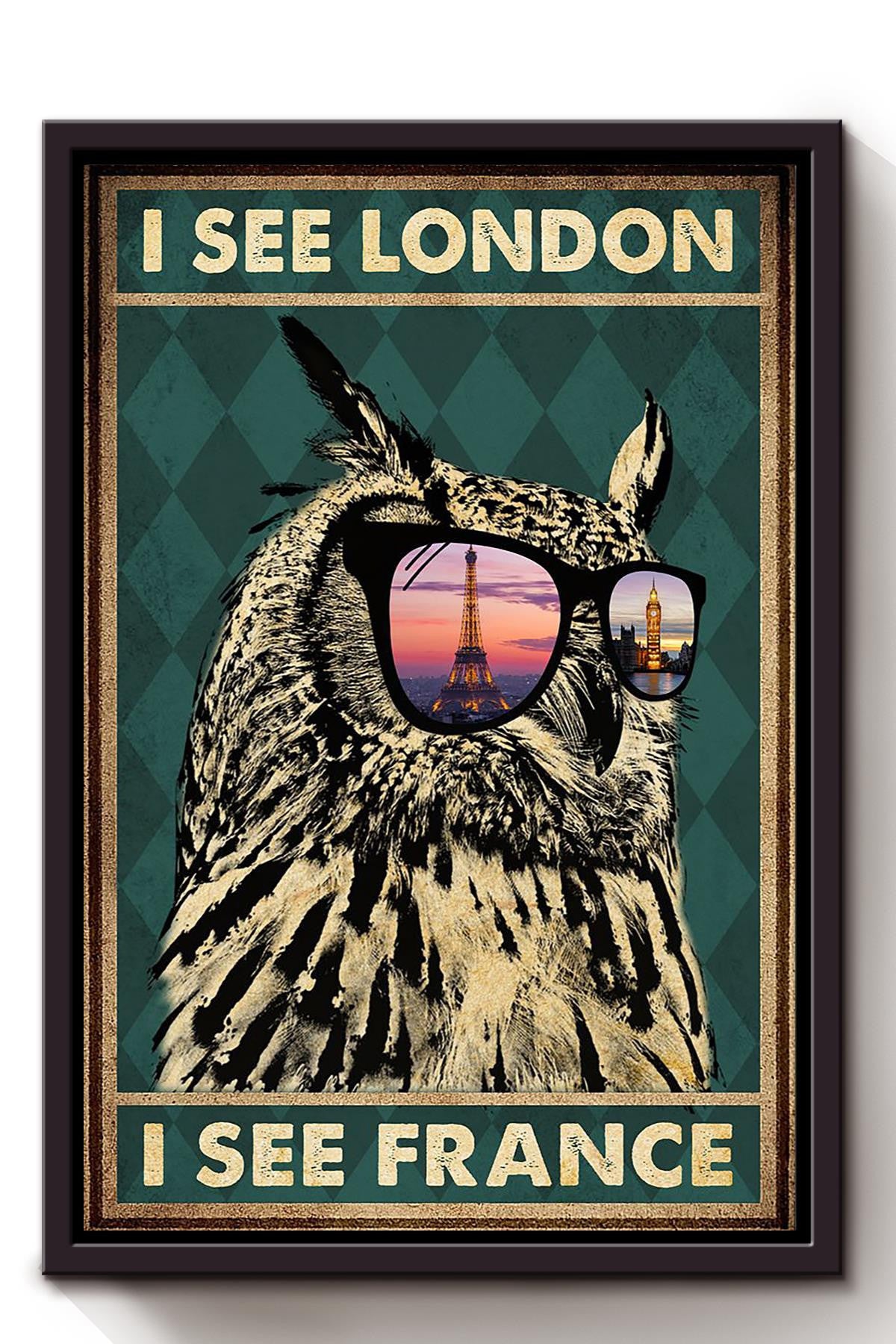 I See London I See France Owl Vintage Wall Art Gift For Home Decor Housewarming Framed Canvas Framed Prints, Canvas