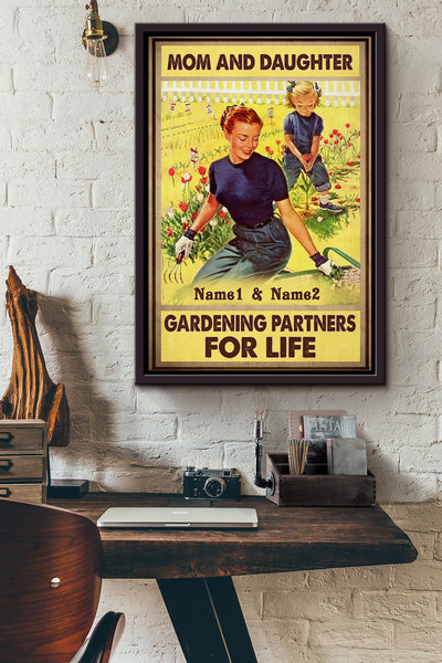 Mom And Daughter Gardening Partners For Life Poster Gardening Wall Art For Home Farmhouse Decor Housewarming Framed Canvas Framed Prints, Canvas