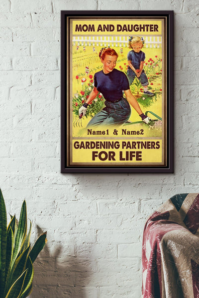 Mom And Daughter Gardening Partners For Life Poster Gardening Wall Art For Home Farmhouse Decor Housewarming Framed Canvas Framed Prints, Canvas