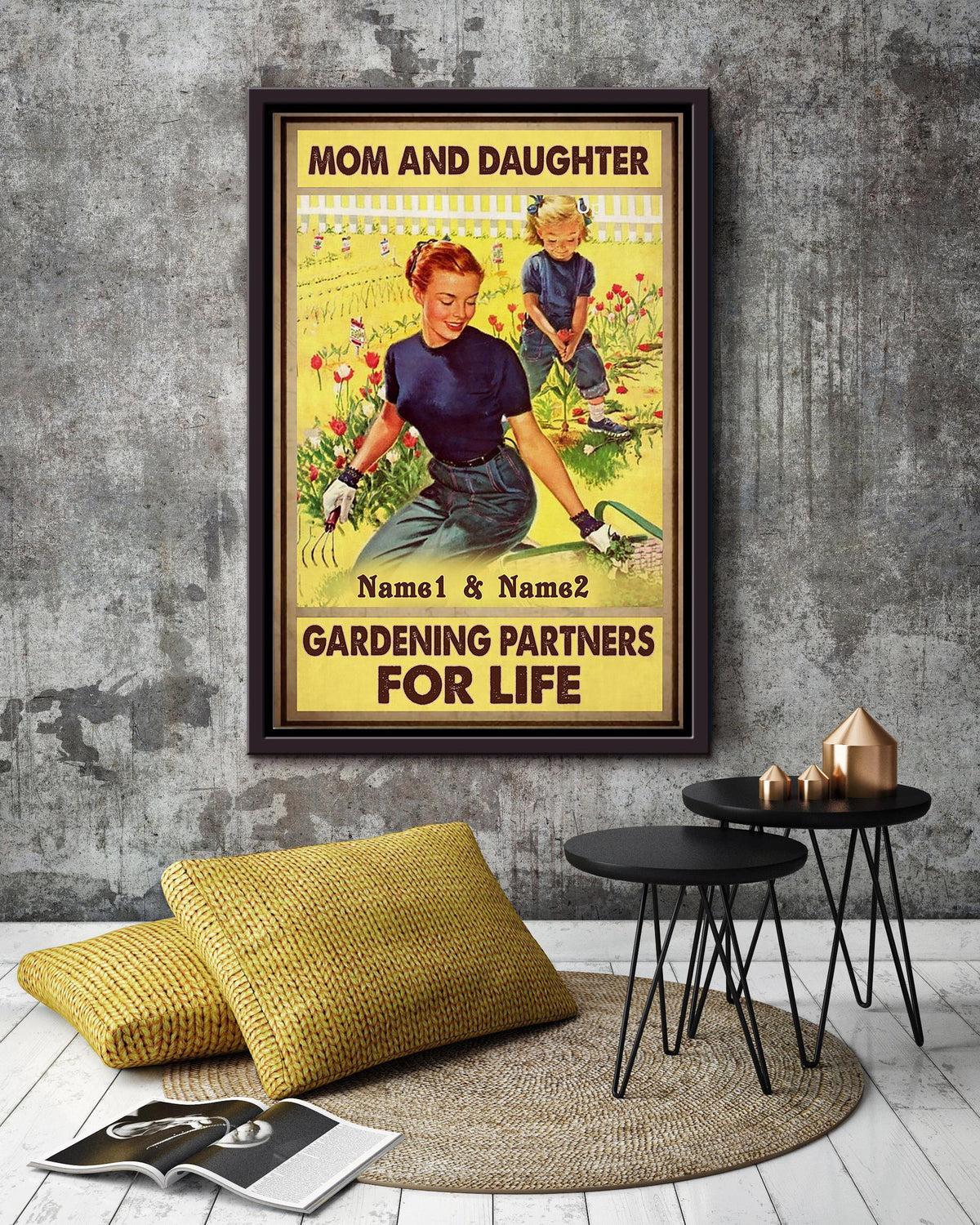 Mom And Daughter Gardening Partners For Life Poster Gardening Wall Art For Home Farmhouse Decor Housewarming Framed Canvas Framed Prints, Canvas