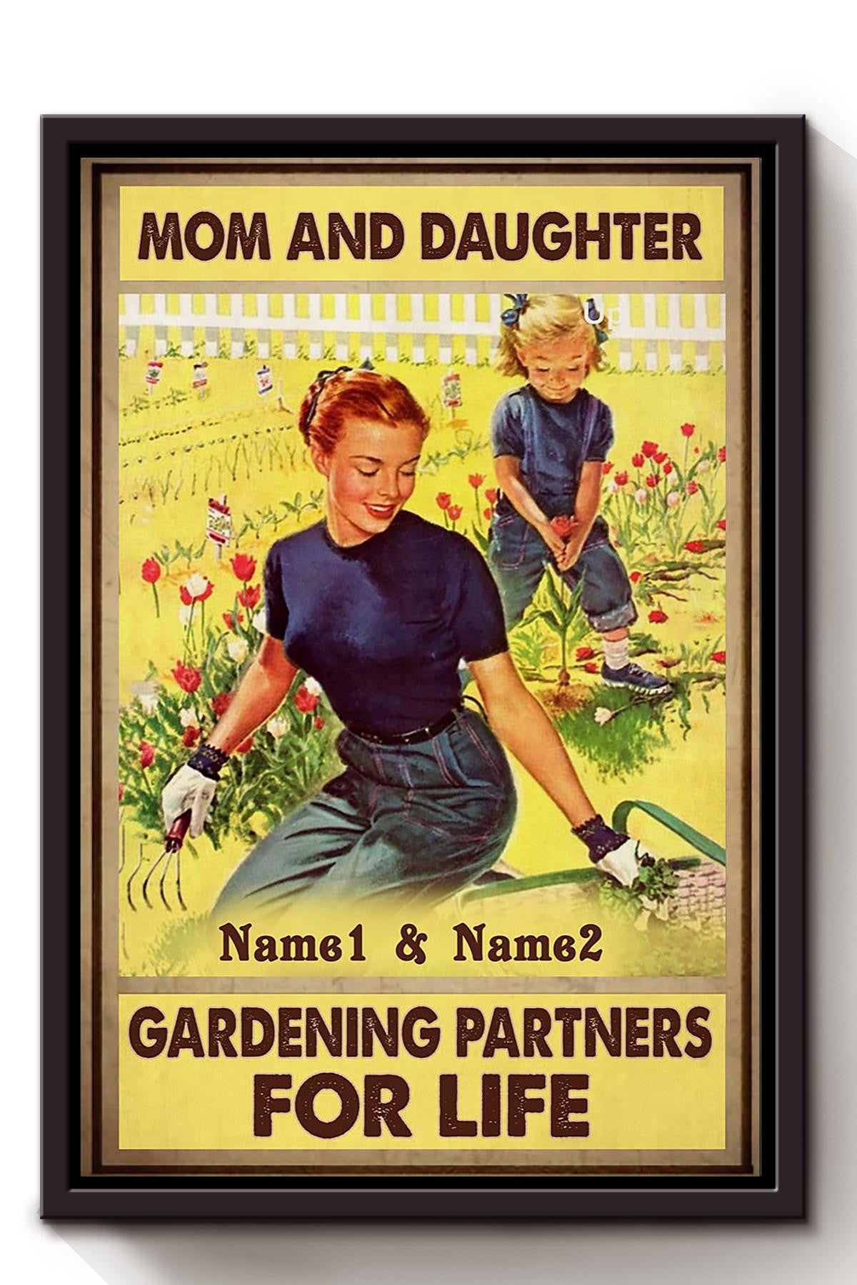 Mom And Daughter Gardening Partners For Life Poster Gardening Wall Art For Home Farmhouse Decor Housewarming Framed Canvas Framed Prints, Canvas