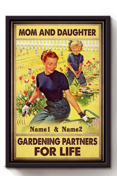 Mom And Daughter Gardening Partners For Life Poster Gardening Wall Art For Home Farmhouse Decor Housewarming Framed Canvas Framed Prints, Canvas