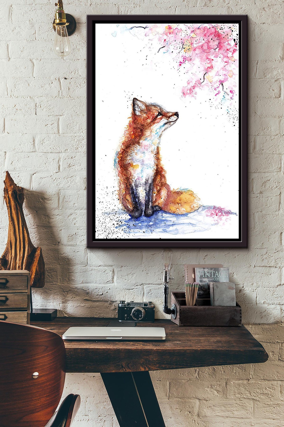 Fox And Grape Watercolor Wall Art Gift For Home Decor Housewarming Framed Canvas Framed Prints, Canvas