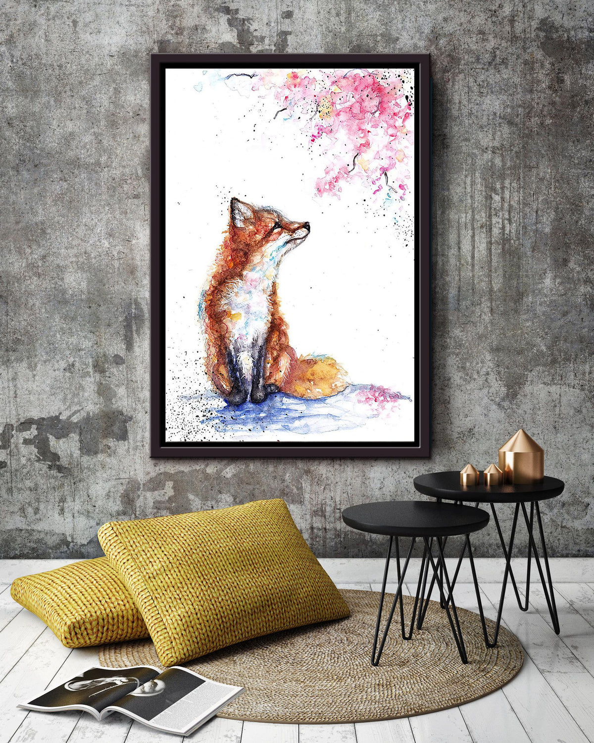 Fox And Grape Watercolor Wall Art Gift For Home Decor Housewarming Framed Canvas Framed Prints, Canvas