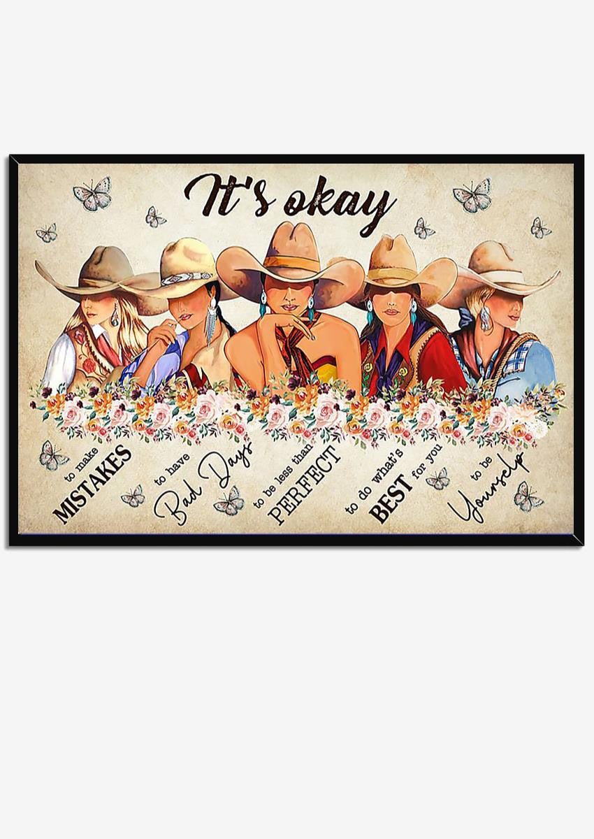 Cowgirl It's Okay To Not Be Okay Motivation Quote Wall Art For Home Decor Housewarming 03 Framed Prints, Canvas