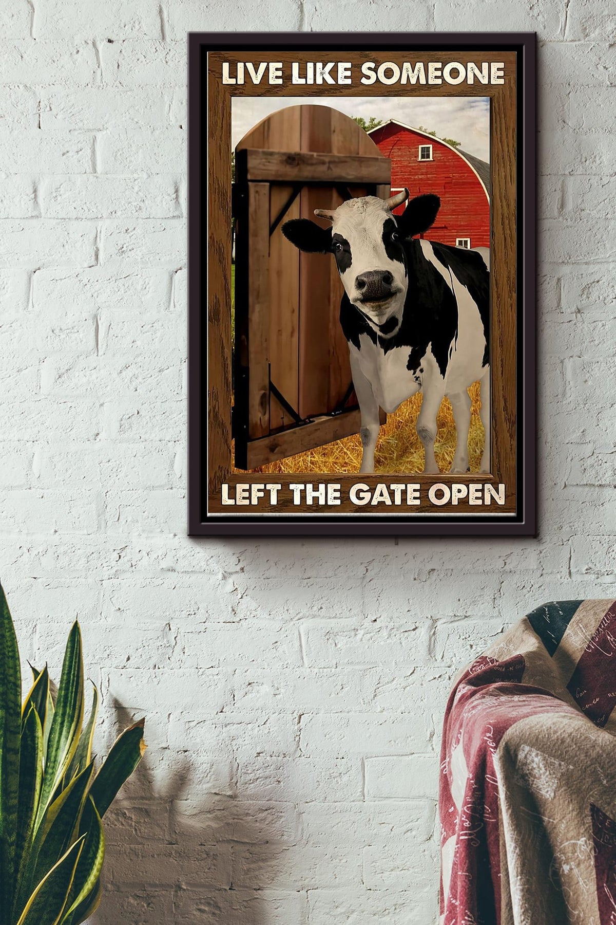 Live Like Someone Left The Gate Open Cow Life Poster Framed Matte Canvas