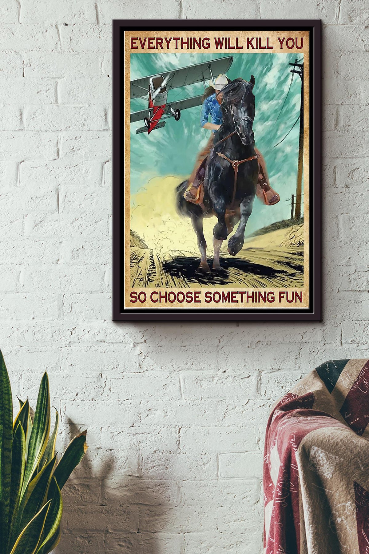 Cowgirl Everything Will Kill You Poster - Animal Wall Art - Gift For Horse Lover Horse Rider Farmhouse Decor Framed Matte Canvas Framed Prints, Canvas