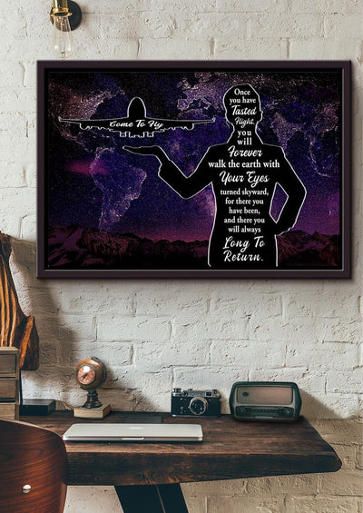 Come To Fly World Map Wall Art Gift For Adventurer Flight Attendant Pilot Framed Prints, Canvas