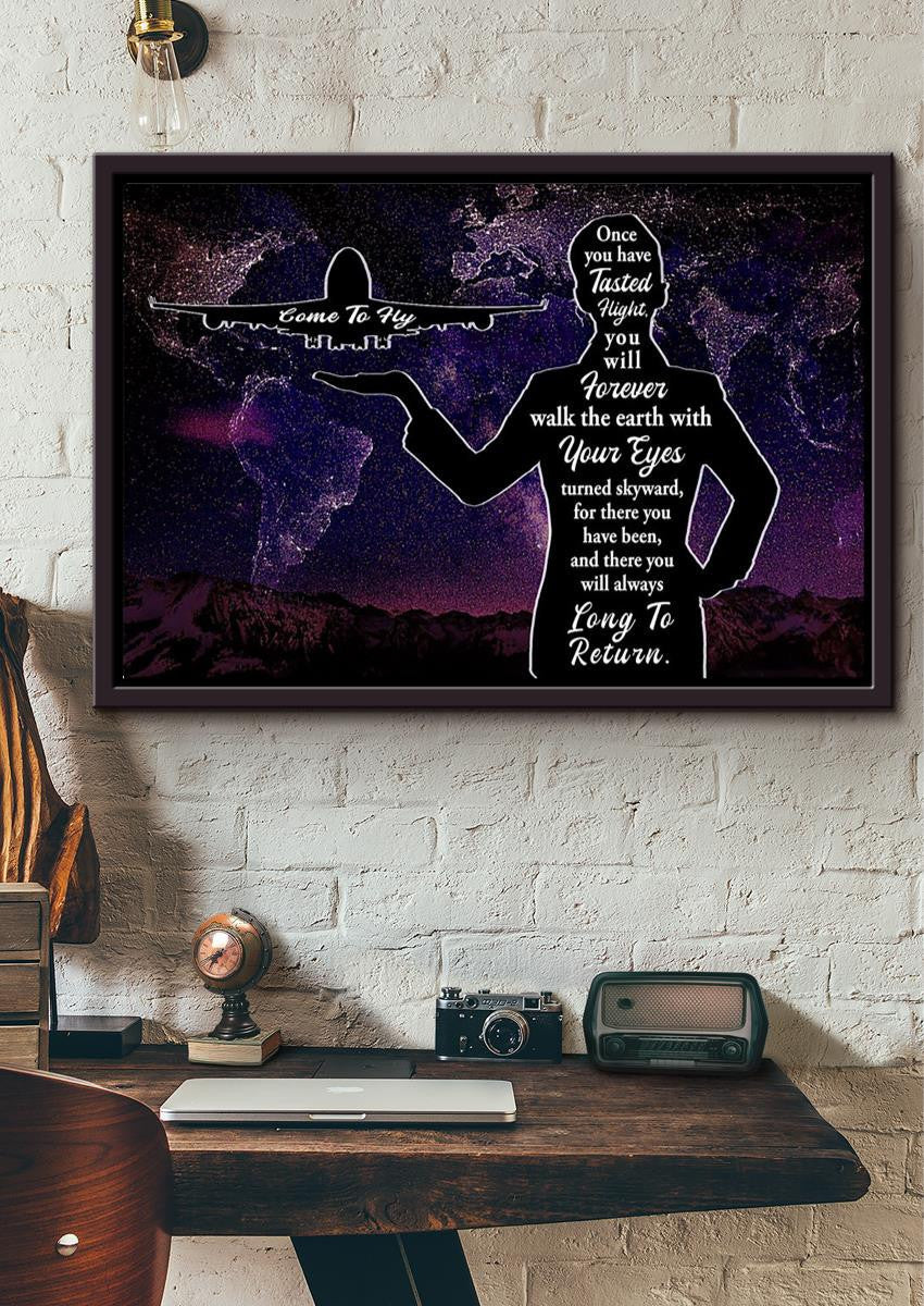 Come To Fly World Map Wall Art Gift For Adventurer Flight Attendant Pilot Framed Prints, Canvas