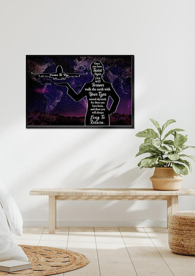 Come To Fly World Map Wall Art Gift For Adventurer Flight Attendant Pilot Framed Prints, Canvas