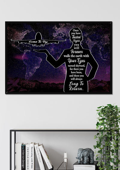 Come To Fly World Map Wall Art Gift For Adventurer Flight Attendant Pilot Framed Prints, Canvas