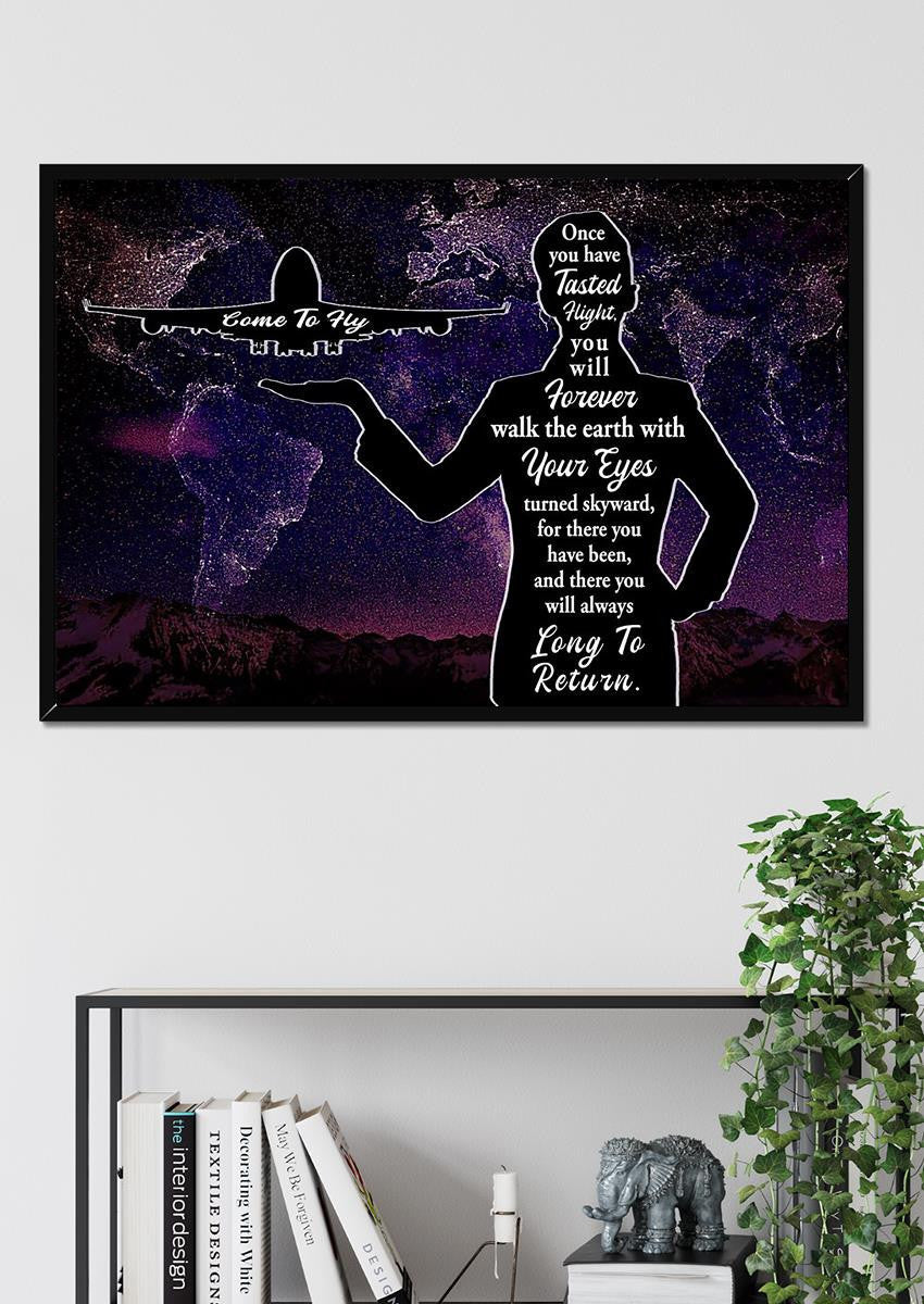 Come To Fly World Map Wall Art Gift For Adventurer Flight Attendant Pilot Framed Prints, Canvas