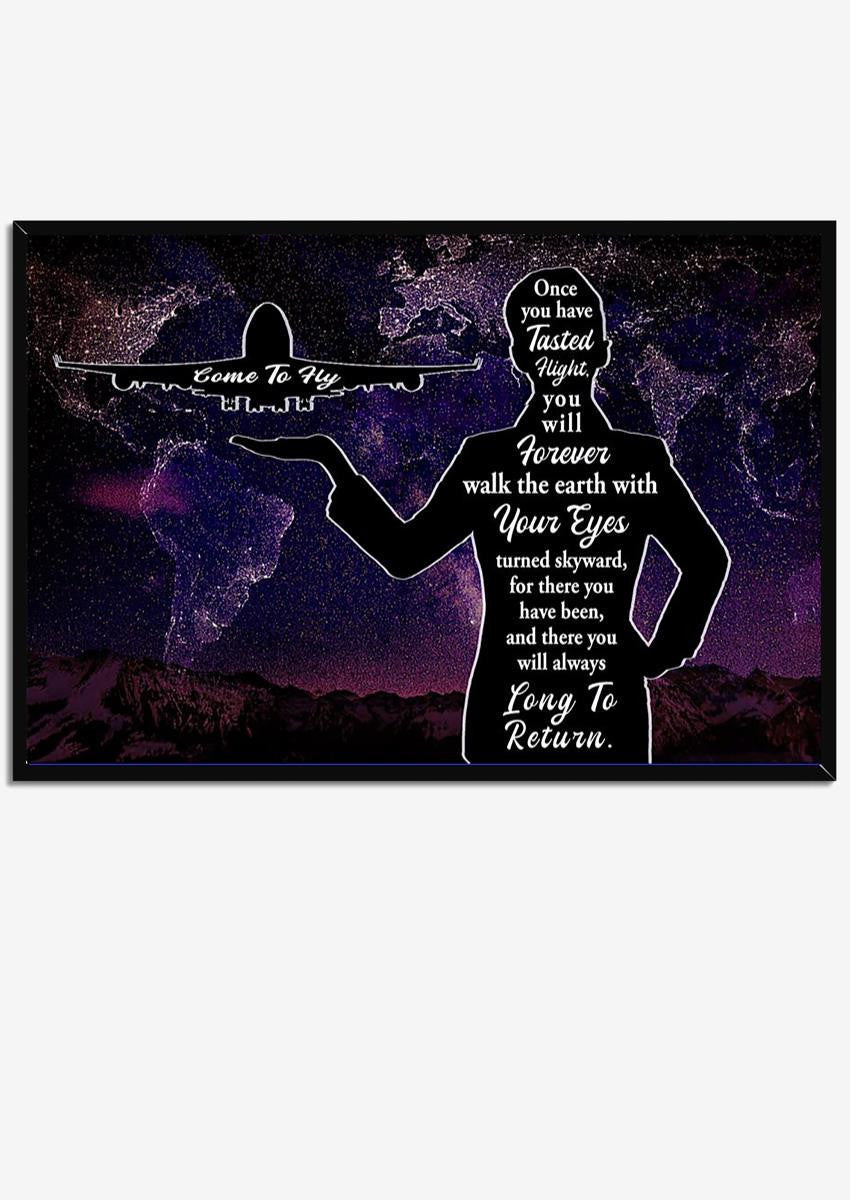 Come To Fly World Map Wall Art Gift For Adventurer Flight Attendant Pilot Framed Prints, Canvas