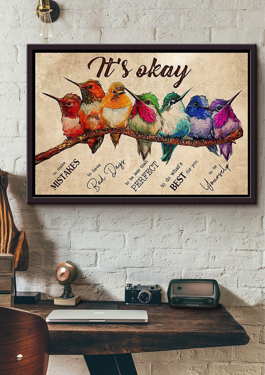 Hummingbirds It's Okay To Not Be Okay Motivation Quote Wall Art For Home Decor Housewarming Framed Prints, Canvas