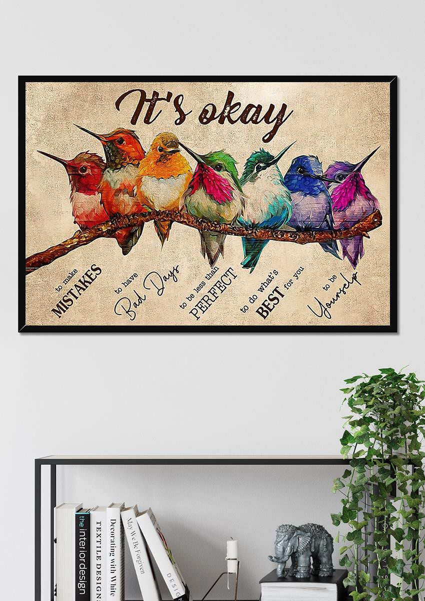 Hummingbirds It's Okay To Not Be Okay Motivation Quote Wall Art For Home Decor Housewarming Framed Prints, Canvas
