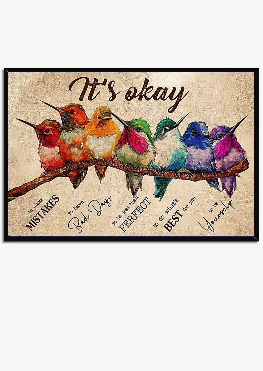 Hummingbirds It's Okay To Not Be Okay Motivation Quote Wall Art For Home Decor Housewarming Framed Prints, Canvas