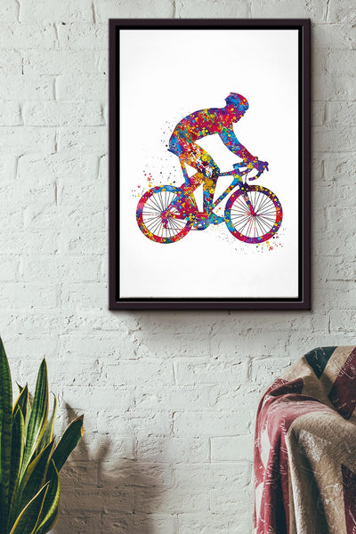 Cycling Biker Colorful Poster Framed Matte Canvas