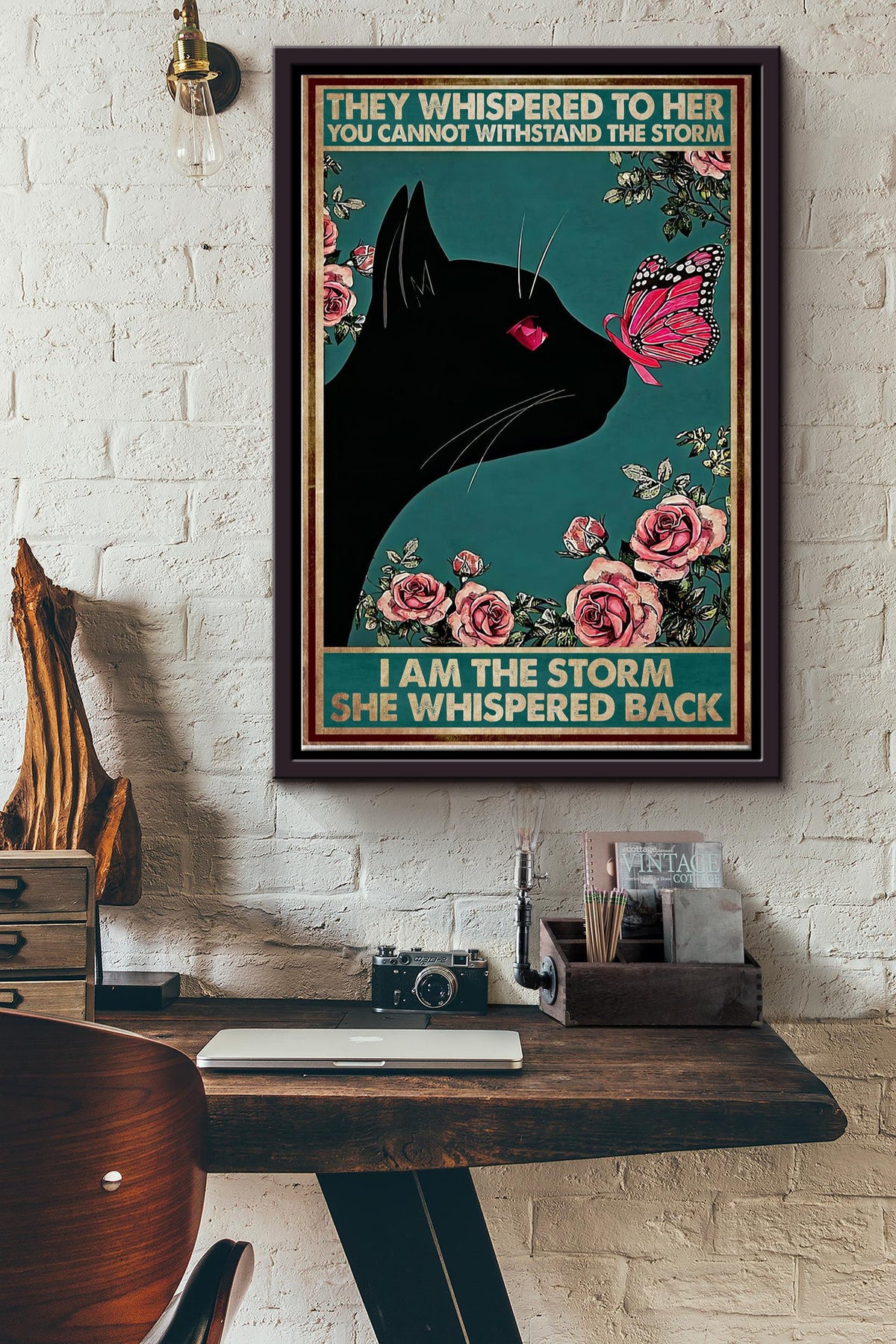 I'm The Storm She Whispered Back Poster - Animal Wall Art - Gift For Black Cat Lover, Black Cat Foster, Home Decor, Puppy Foster Framed Matte Canvas Framed Prints, Canvas