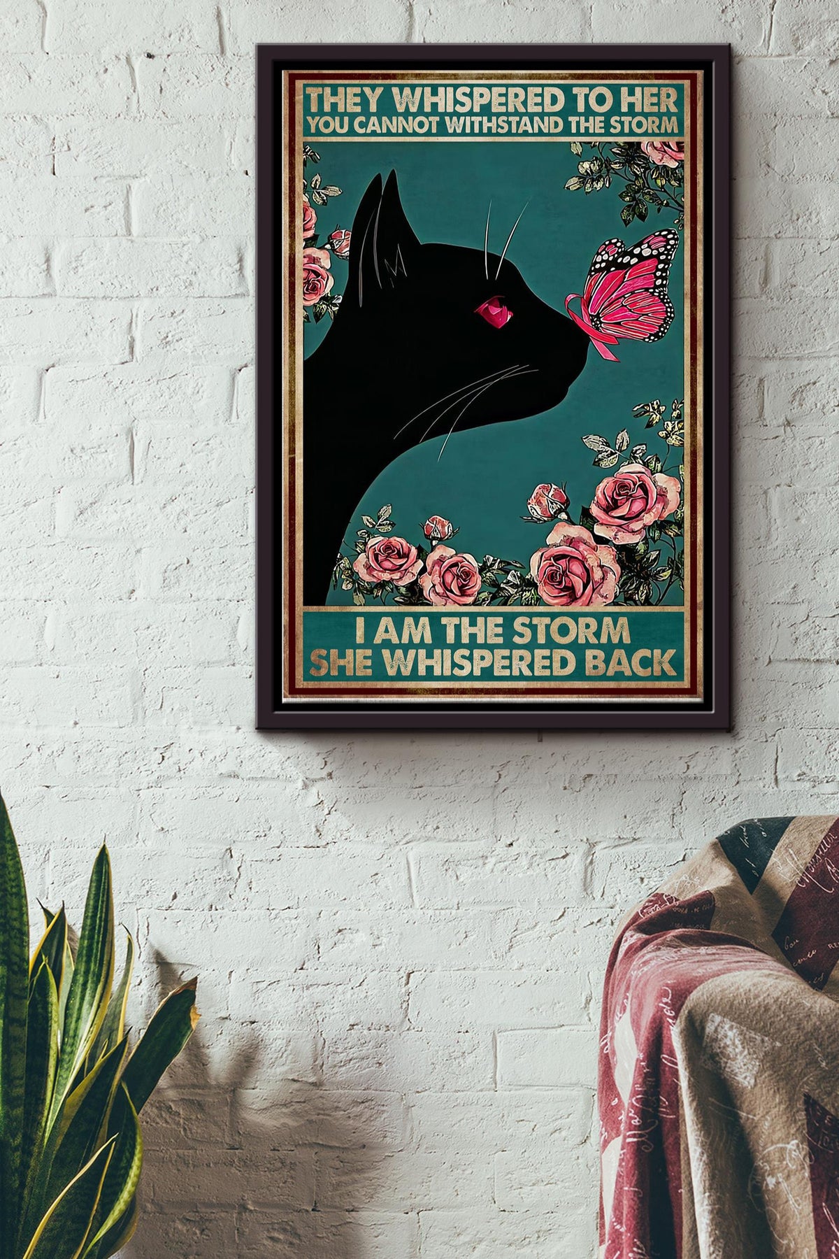 I'm The Storm She Whispered Back Poster - Animal Wall Art - Gift For Black Cat Lover, Black Cat Foster, Home Decor, Puppy Foster Framed Matte Canvas Framed Prints, Canvas