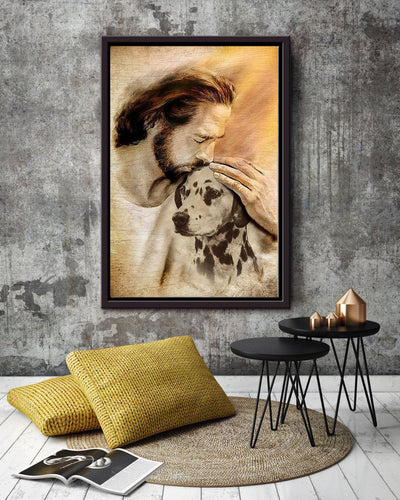 Jesus And Dalmatian Dog God Wall Art For Home Decor Gift For Dog Lovers Christian Framed Matte Canvas Framed Prints, Canvas