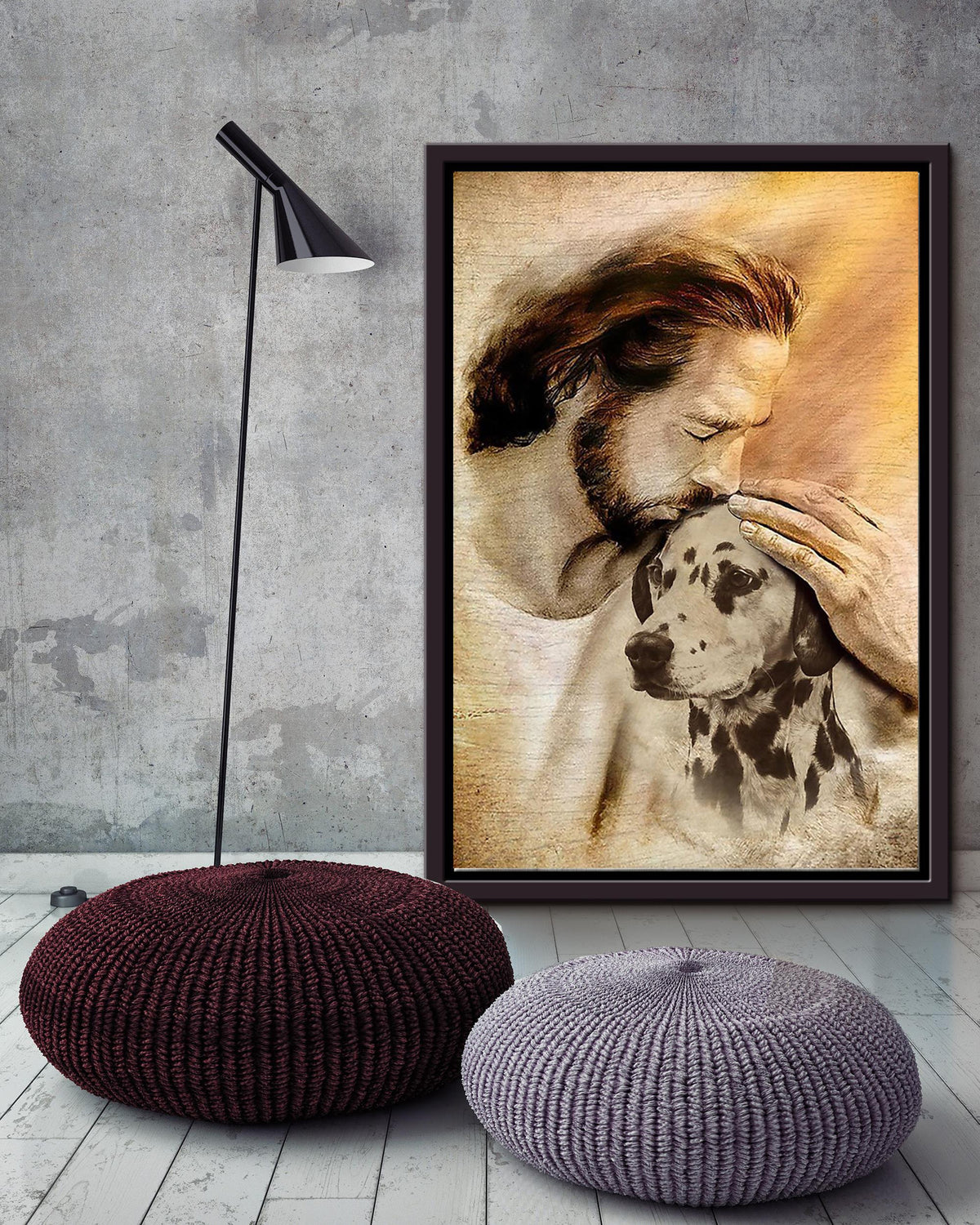Jesus And Dalmatian Dog God Wall Art For Home Decor Gift For Dog Lovers Christian Framed Matte Canvas Framed Prints, Canvas
