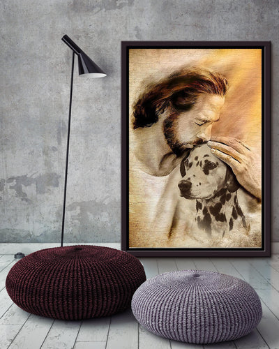 Jesus And Dalmatian Dog God Wall Art For Home Decor Gift For Dog Lovers Christian Framed Matte Canvas Framed Prints, Canvas