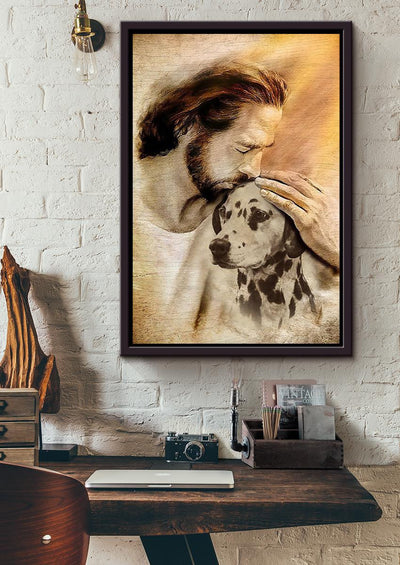 Jesus And Dalmatian Dog God Wall Art For Home Decor Gift For Dog Lovers Christian Framed Matte Canvas Framed Prints, Canvas
